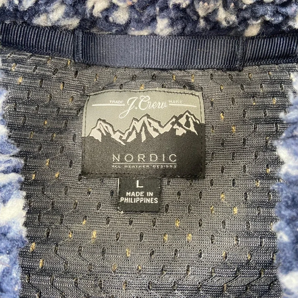 J.Crew Nordic Fleece Jacket Mens Large Blue Sherpa Full Zip Mock Neck
